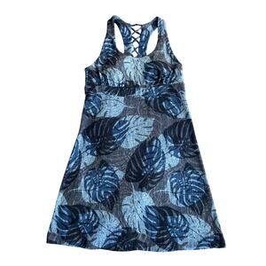 ZeroXposur Quick Dry Athletic Dress Medium Blue Palm Tropical Print Racerback
